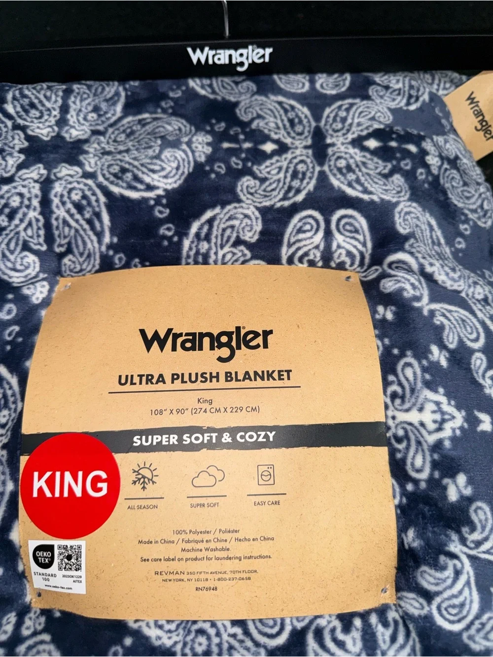 NEW Wrangler KING ULTRA PLUSH 108x90” BLUE WHITE PAISLEY THROW BLANKET SOOO SOFT